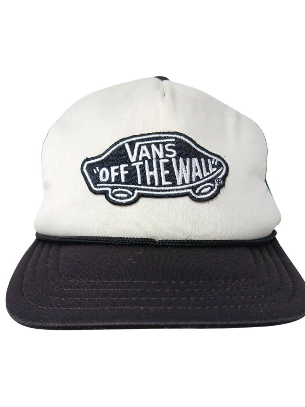 Hat VANS Off The Wall Skateboarder Snapback Cap Black White Embroidered VTG #D7